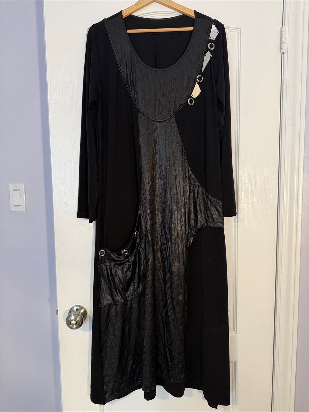 Black Long Sleeve Mixed-Media Maxi Dress